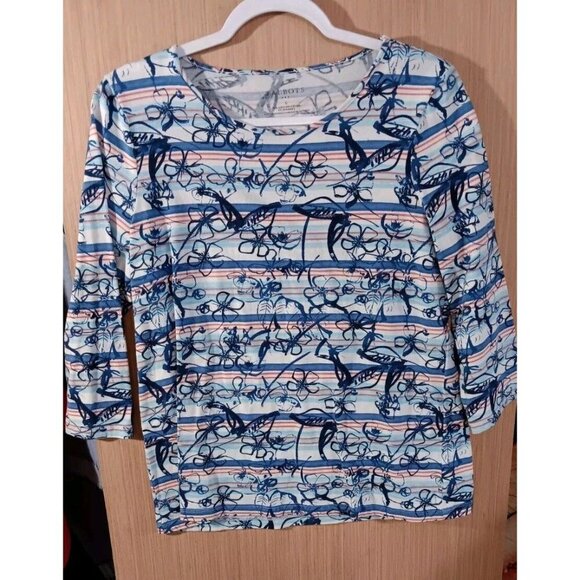 Talbots Top Womens Small Multicolor‎ Floral Striped 3/4 Sleeve Pullover Blouse - Picture 1 of 4